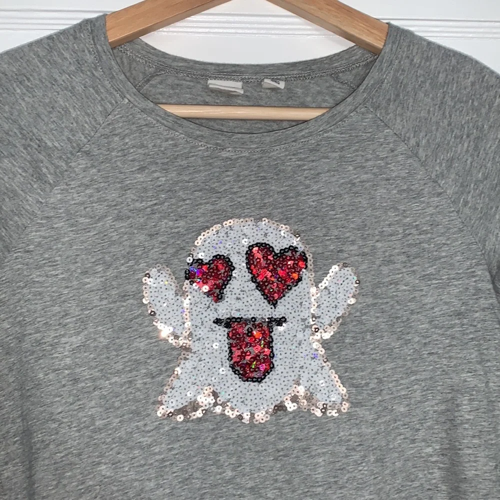 Gap Girls 8 Sequin Ghost Gray Swing Top EUC 👻